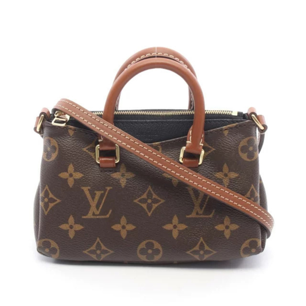 Louis Vuitton Pallas Shoulder Bag Canvas Leather Monogram Brown Black